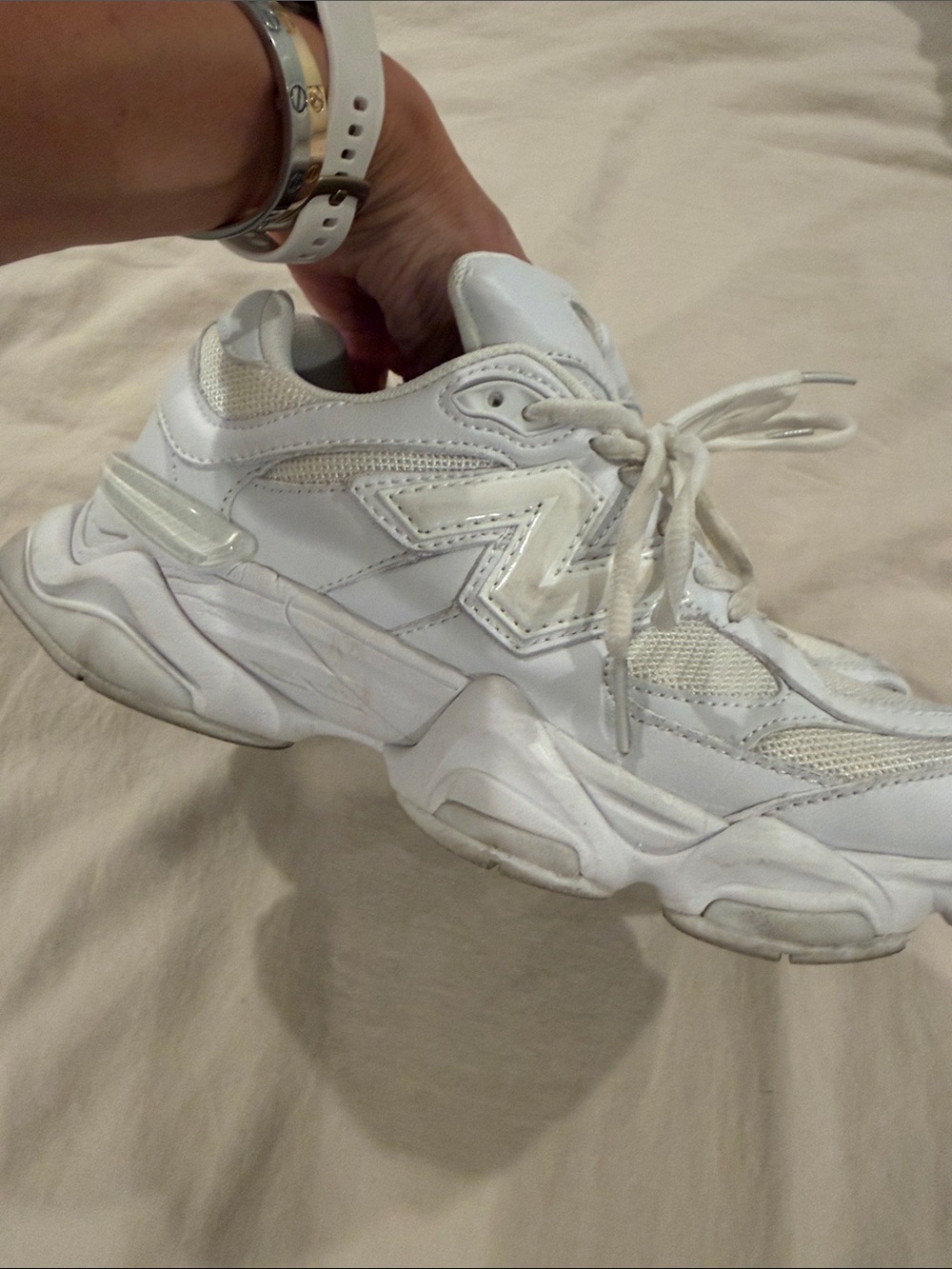New Balance Women's All-White Chunky Athletic Sneakers - Picture 4 of 6